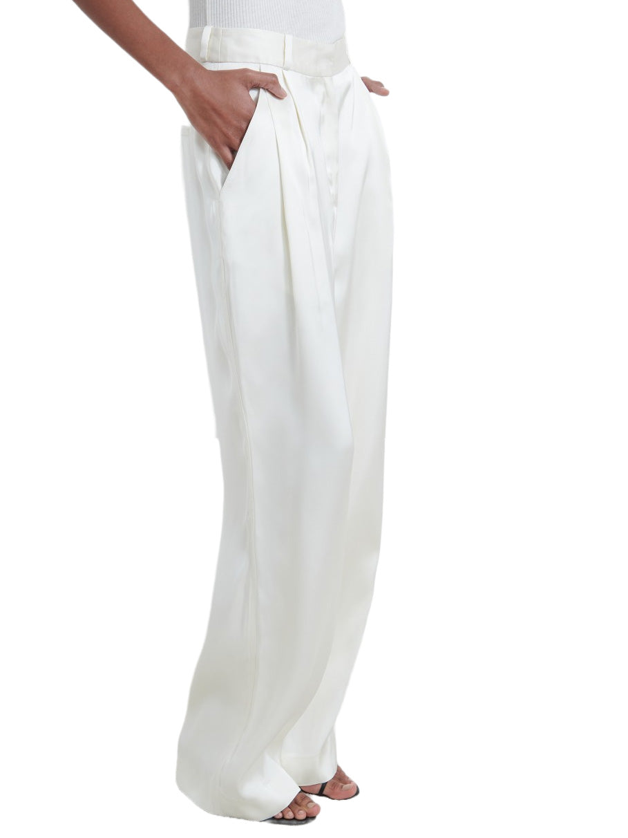 ROSS Satin Wide-Leg Trousers in Ivory