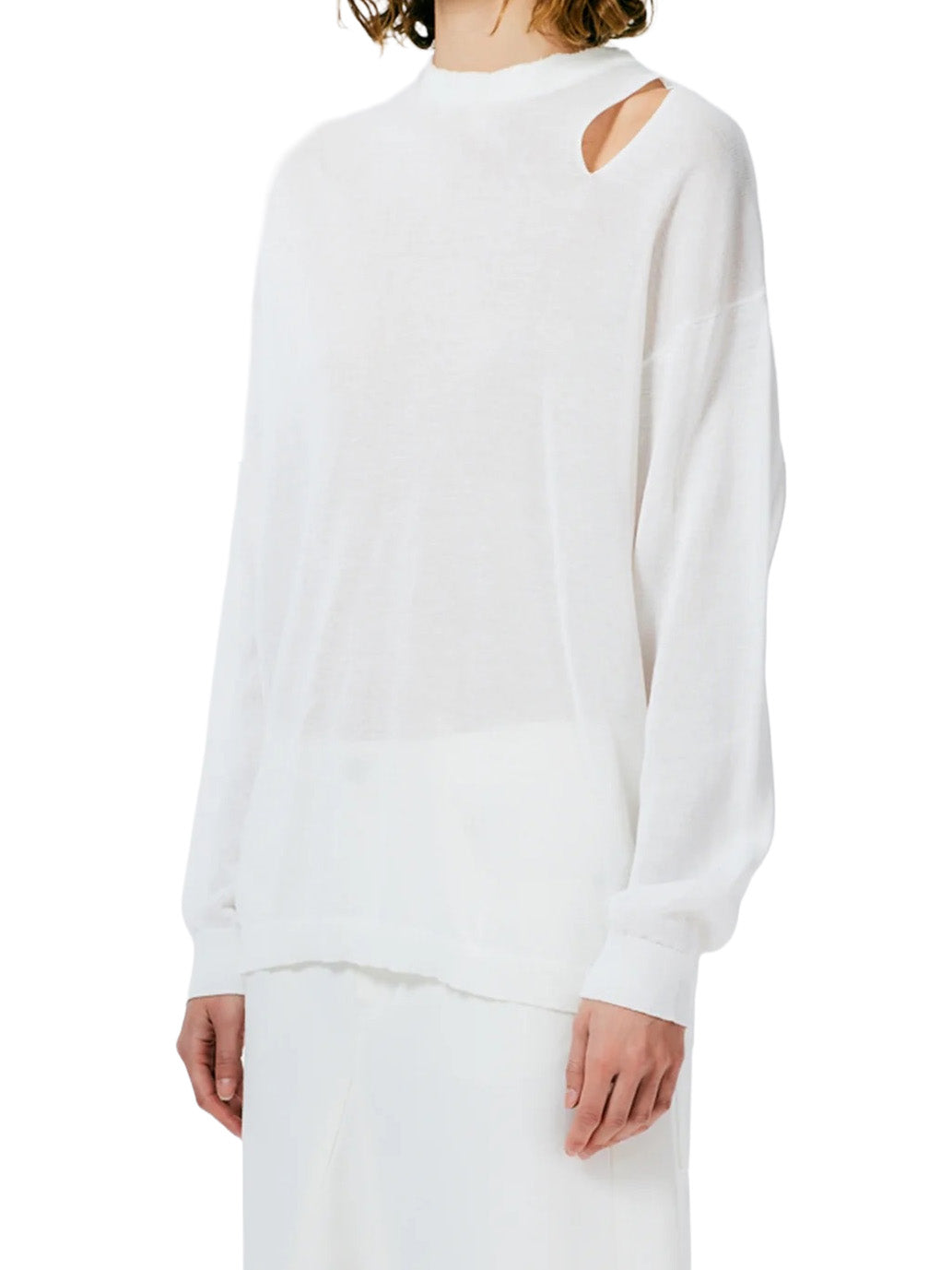 Crispy Viscose Slit Detail Oversized Pullover in White