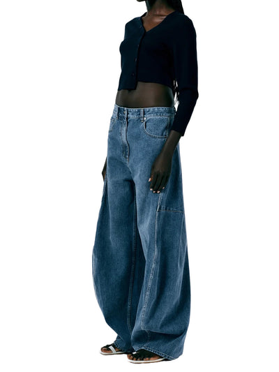 Cashmere Silk Super Cropped Asymmetrical Cardigan in Navy