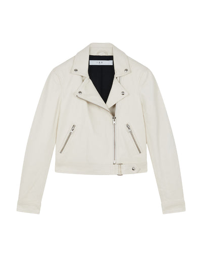 Kolmar Leather Biker Jacket in Natural White